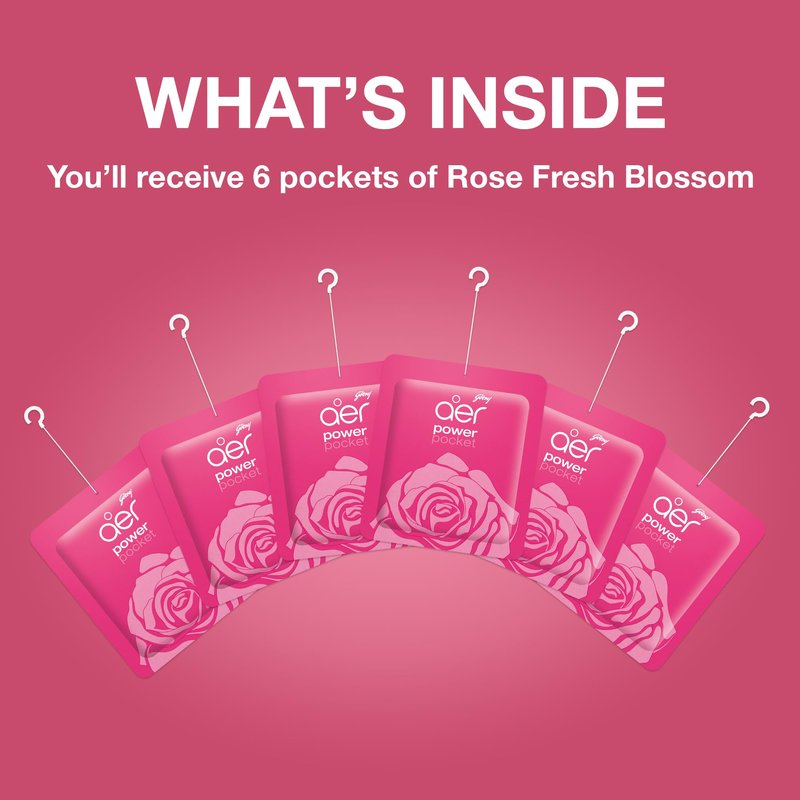 Godrej Aer Power Pocket Bathroom Fragrance - Fresh Blossom, 10g (Pack of 6)