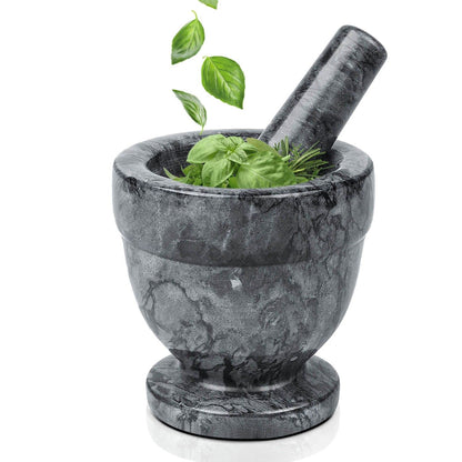 Flexzion Mortar and Pestle Set, Black - Solid 4 Inch Heavy Granite Molcajete Stone Grinder for Guacamole, Herbs, Spices