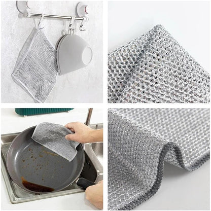 10PCS Rags Dishwash Cleaning Wire Dishcloth, Non-Scratch Kitchen Washcloths for Washing Dishes, Double Layer