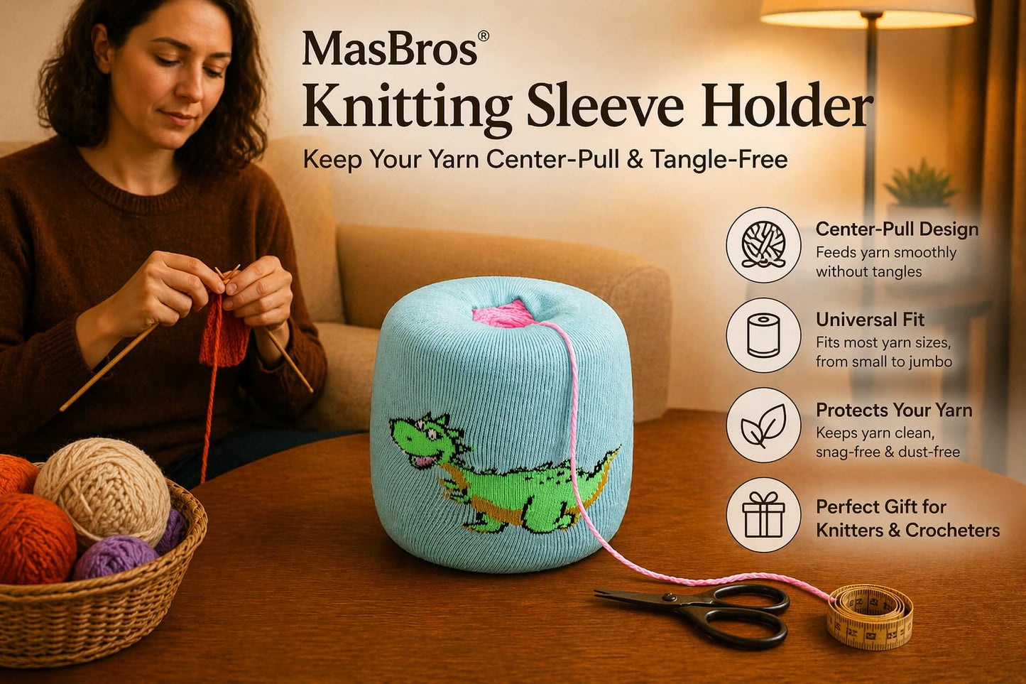 MasBros Yarn Ball Sleeve Yarn Cozy Yarn Cake Holder Skein Coat Anti-Tangle Cover for Center Pull Yarn Ball of Sizes from 3 oz to 6 oz 6 PCs (Rex Blue)