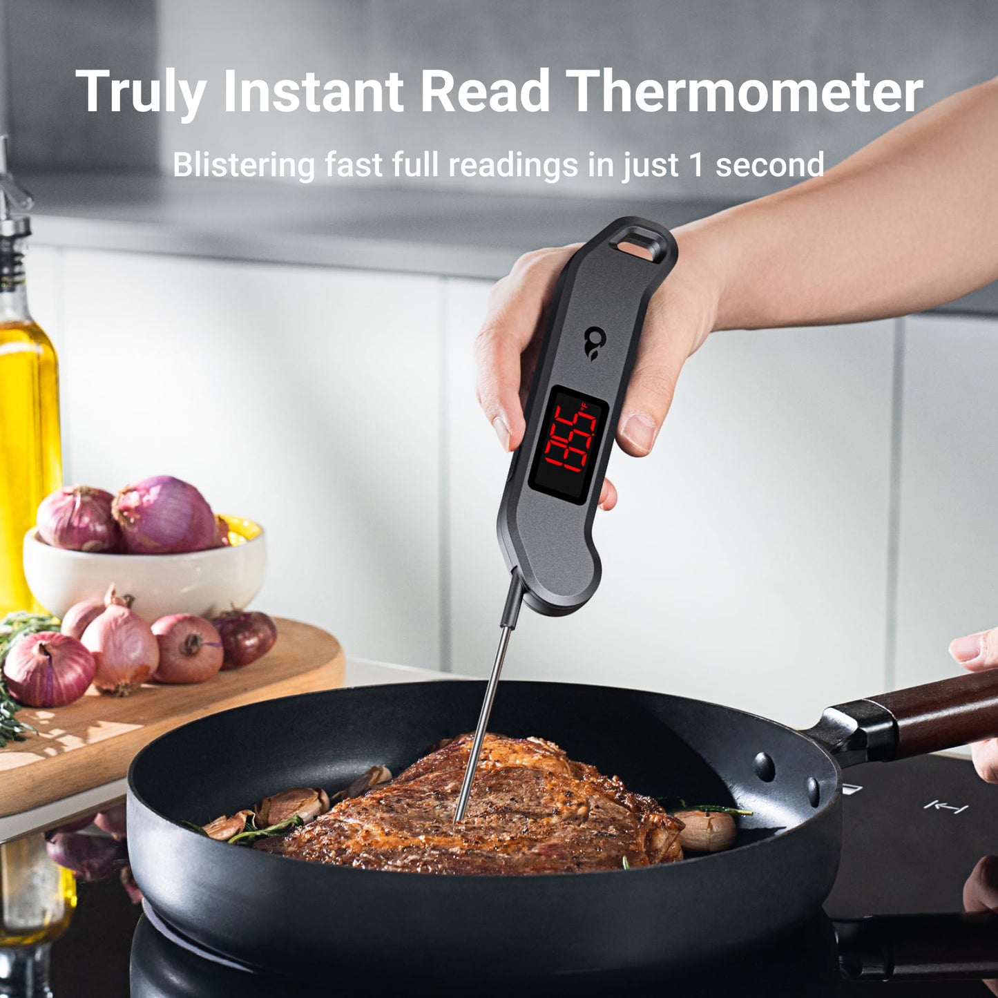 Professional Digital Meat Thermometer, 1 Sec Instant Read, ±0.5℉ Accuracy NIST&NSF Certified Food Thermometer, Auto-Rotate Bright LED Screen, Highly Waterproof Cooking Thermometer for Grill BBQ, Black