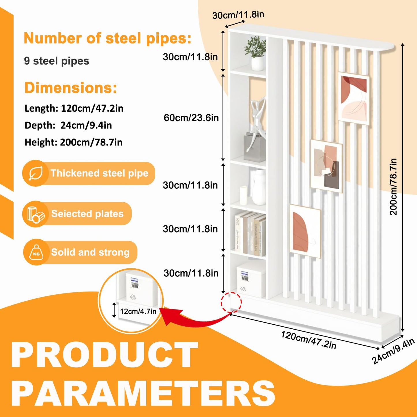 Wall Room Divider, Freestanding Wood Room Divider Shelf with Shelves, Divider Screen Separator Screen with Storage, Wall Divider for Room Separation, for Home Office Decorative(White,47.2IN)