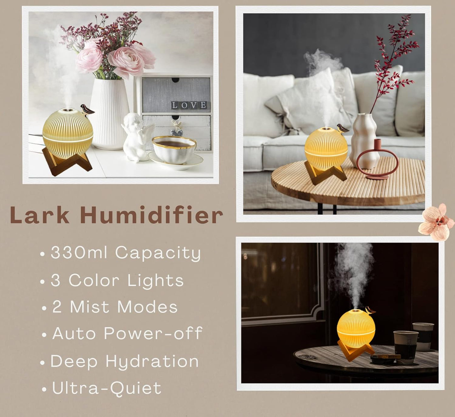 Lark Mini Humidifier - Portable Air Humidifier with USB for Bedroom, Desk, Plants & Baby Nursery, Auto Shut-Off