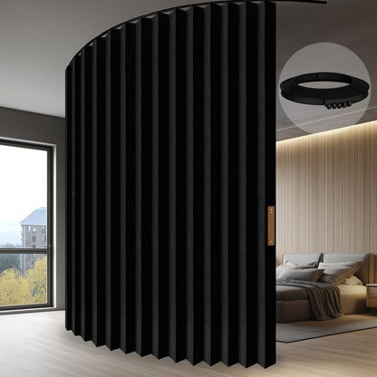 JILRON Accordion-Style Room Divider with Ceiling Track - Foldable Partition Curtain, Easy Installation(Black 100" W x 84" L-Pack of 1)