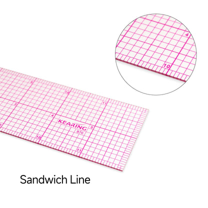 KEARING Clear Sewing Graph Ruler Fashion Design Ruler, Sandwich Line, 2 x 12, Transparent Pattern Making Dress Making Ruler for Sewing Quilting