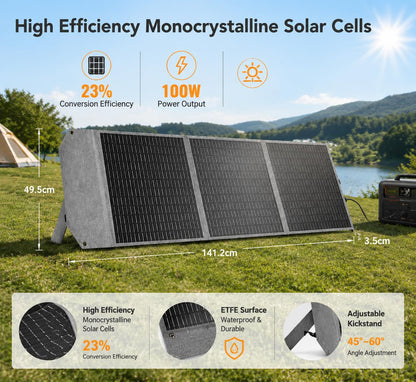 400W Portable Foldable Solar Panel, 23% High Efficiency, PD45W USB-C QC3.0 USB-A XT60 DC Port, Solar Charger with Dual Kickstands for Camping RV Off-Grid 12V Battery (400W 39 × 74 in)