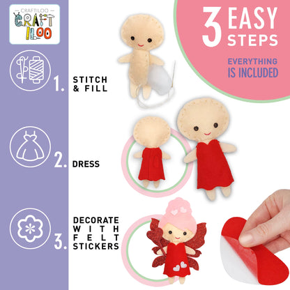 CRAFTILOO Fairy Sewing Kit for Kids Ages 5-12 – Beginner Sewing Kit with 5 Pre-Cut Felt Projects – Make Your Own Stuffed Animal Plush Dolls – Fun Girls Craft Kit, Learn to Sew Gift for Kids