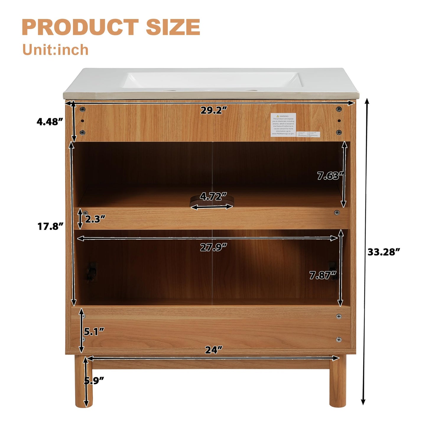 Merax 29.9" Bathroom Vanity with Ceramic Sink, Solid Wood Legs, MDF Cabinet, U-Shaped Adjustable Shelf, Space-Saving Bathroom Storage Cabinet, Traditional American Style