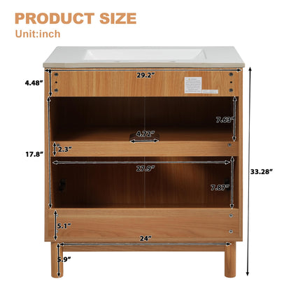 Merax 59.8" Bathroom Vanity with Ceramic Sink, Double Bathroom Vanity Combo, Freestanding Bathroom Cabinet with Wooden Legs, MDF Structure, Soft Close Doors, Adjustable Shelf