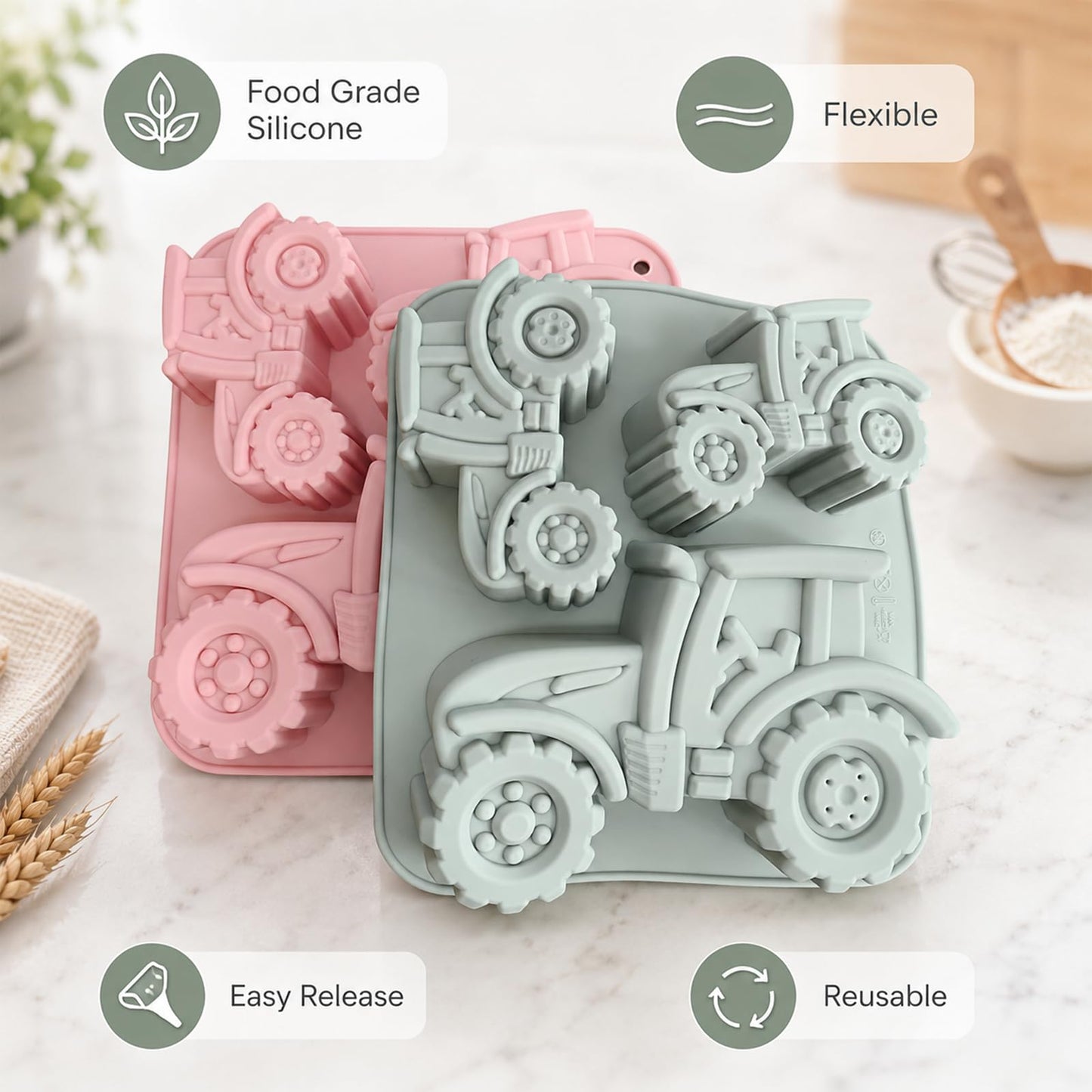 2 Pack Tractor Silicone Mold 3D Tractor Themed Silicone Molds Food Grade Non-Stick Silicone Molds Tractor Shape Cake Mold for Chocolate Candy Resin Epoxy Handmade Soap Gummy Ice Cube DIY Crafts