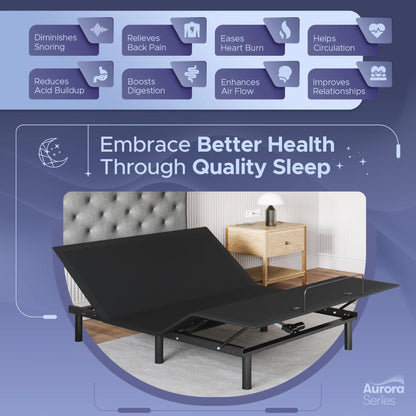 Celestial Sleep Aurora Adjustable Bed Base (Frame Only), Easy Assembly, Head and Foot Lift, Zero Gravity, Memory Positions - Queen