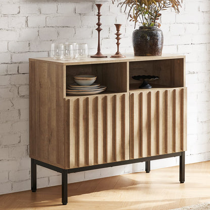 mopio Norwin Storage Cabinet, Sturdy Modern Rustic Industrial Buffet Sideboard, Fluted Accent Storage Cabinets, Credenza, Oak Wood TV Stand, Entertainment Center, Media Console, Living Room (Single)