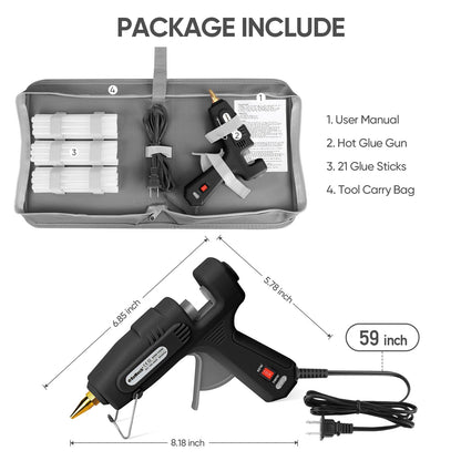 ROMECH Full Size Hot Glue Gun with 60/100W Dual Power and 21 Hot Glue Sticks (7/16"), Fast Preheating Heavy Duty Industrial Gluegun with Storage Case for Crafting, DIY and Repairs (Black)