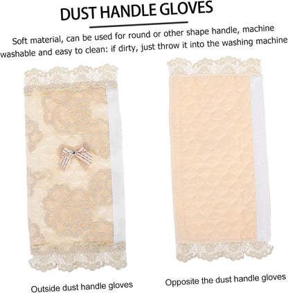 6pcs Refrigerator Handle Gloves, Lace Gloves Door Handle Covers for Appliances, Kitchen Appliance Cover, Beige Fabric