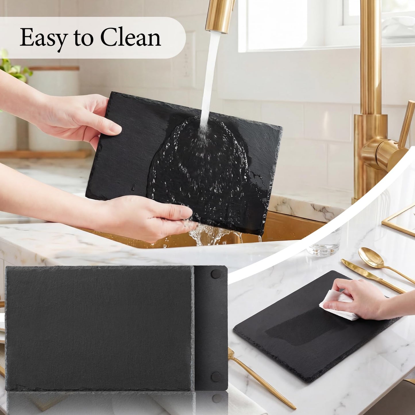 MAPRIAL Slate Cheese Boards, 6 Pack 8.8 x 6” Mini Slate Charcuterie Boards Stone Cutting Plates Serving Tray Black Platter for Sushi, Party, Wedding, Housewarming Gifts, Christmas