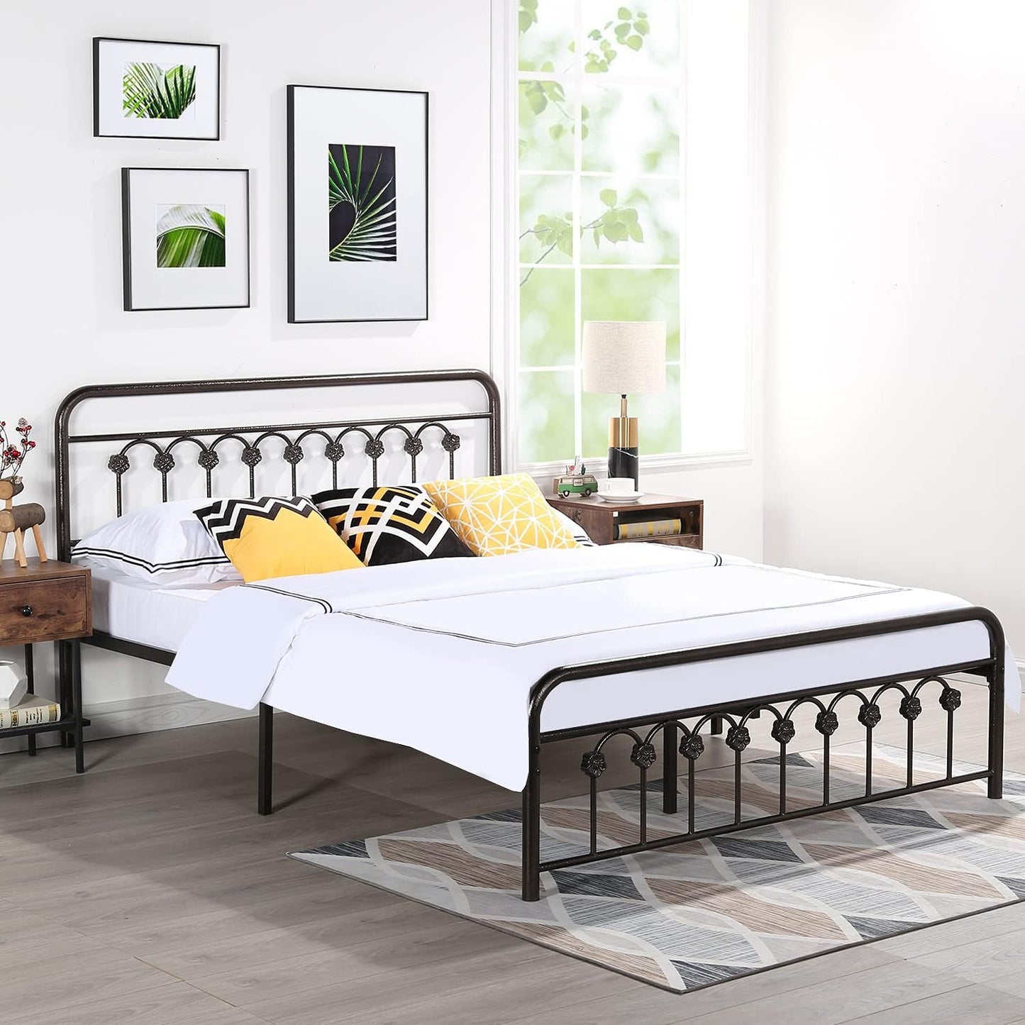 VECELO Full Size Metal Platform Bed Frame with Headboard and Footboard, Mattress Foundation with Steel Slat Support/No Box Spring Needed/Easy Assembly, Dark Copper