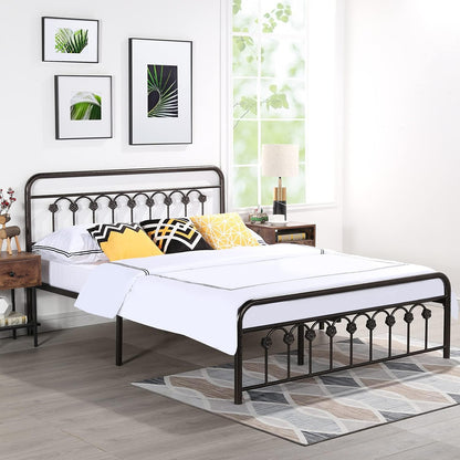 VECELO Full Size Metal Platform Bed Frame with Headboard and Footboard, Mattress Foundation with Steel Slat Support/No Box Spring Needed/Easy Assembly, Dark Copper