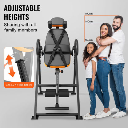 Happybuy Inversion Table, 300lbs Capacity Heavy Duty Decompression Back Stretcher, Strength Training Equipment with Headrest, Ankle Lock & Adjustable Protective Belt, Orange/Black