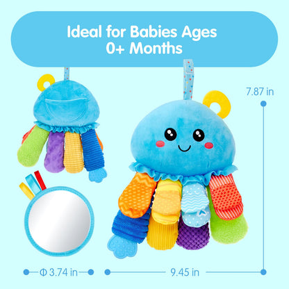 hahaland Baby Sensory Toys 3-6 Month - 15 in 1 Soft Tummy Time Toy with Crinkle Rattle Mirror for Infant Hanging Carseat Toys for 0-6 Month Developmental Newborn Montessori Toy for 3 4 5 6 Months