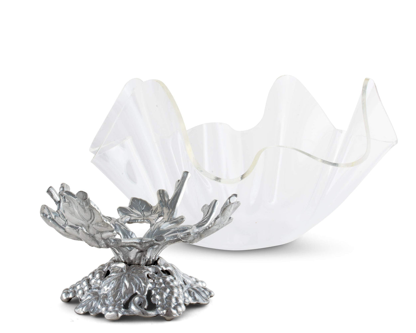 Arthur Court Acrylic Bowl Grapevine Stand Pattern Sand Casted in Aluminum with Artisan Quality Hand Polished Tarnish Free Stand Lightweight Serving Bowl Diameter: 11 inch Tall: 9.25 inch