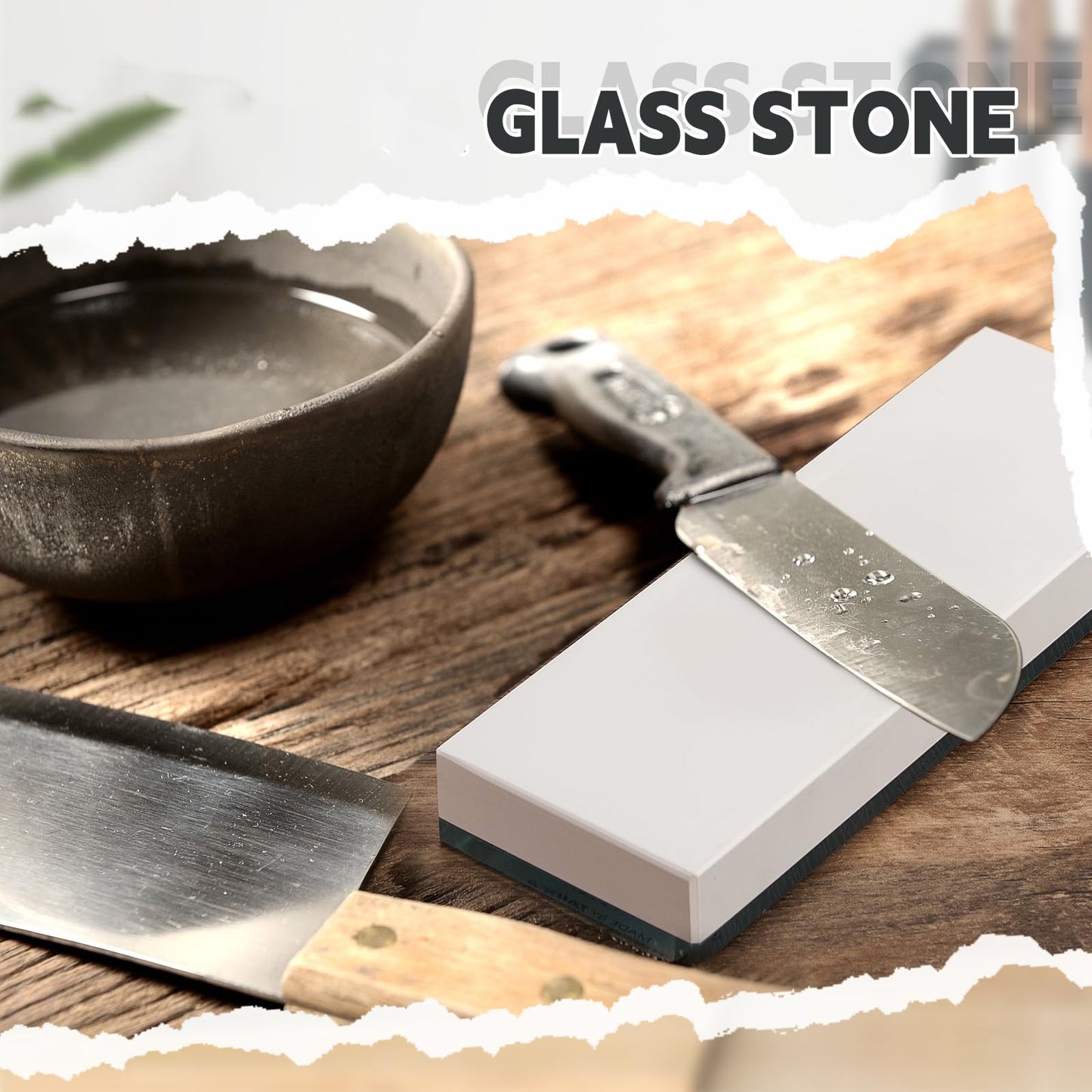 WILLBOND 15000# Whetstone Knife Sharpening Stone Glass Sharpening Stone 2 3/4" W x 8 3/4" L Whetstone Grit Single Side 0.2" Thick Wet Honing Knife Sharpener Oilstone for Kitchen