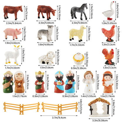 Nativity Scene Advent Calendar, 24 Days Countdown Set with Miniature Figures & Animals, Religious Holiday Decor