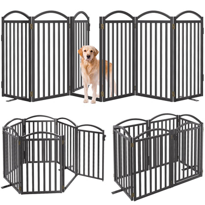 Malier Metal Freestanding Dog Gates with Door, 36'' Height Outdoor Indoor Dog Fences, Extra Wide Foldable Puppy Gate for Stairs (Black, 【6 Panels with Door】 120''W × 36''H)