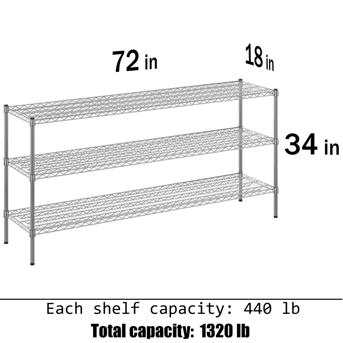 Regal Altair 18" Deep x 72" Wide x 34" Height Wire Shelving Kit | 3-Tier | NSF Commercial Storage Rack Unit