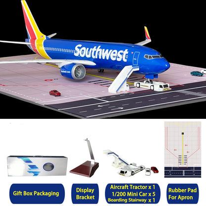 LDQUNS B737 Airplane Model, 1/85 Scale B737 Model 18.5 Inches Length, with LED Lights and Rubber Airport Mat - Ideal Collection and Gift