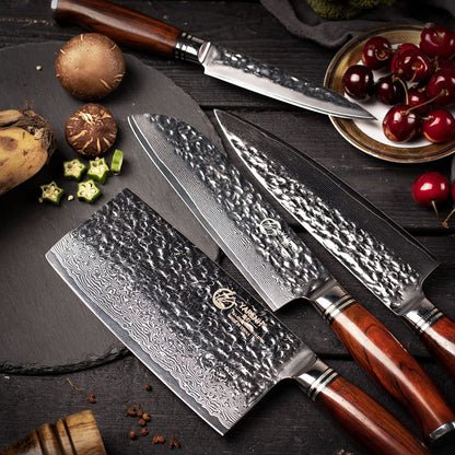 YARENH Cleaver Knife Set with Magnetic Block, Damascus Stainless Steel,73 Layers, 5 Piece Professional Sharp Kitchen Knife Set for Chef, Full Tang, Sandalwood Wood Handle