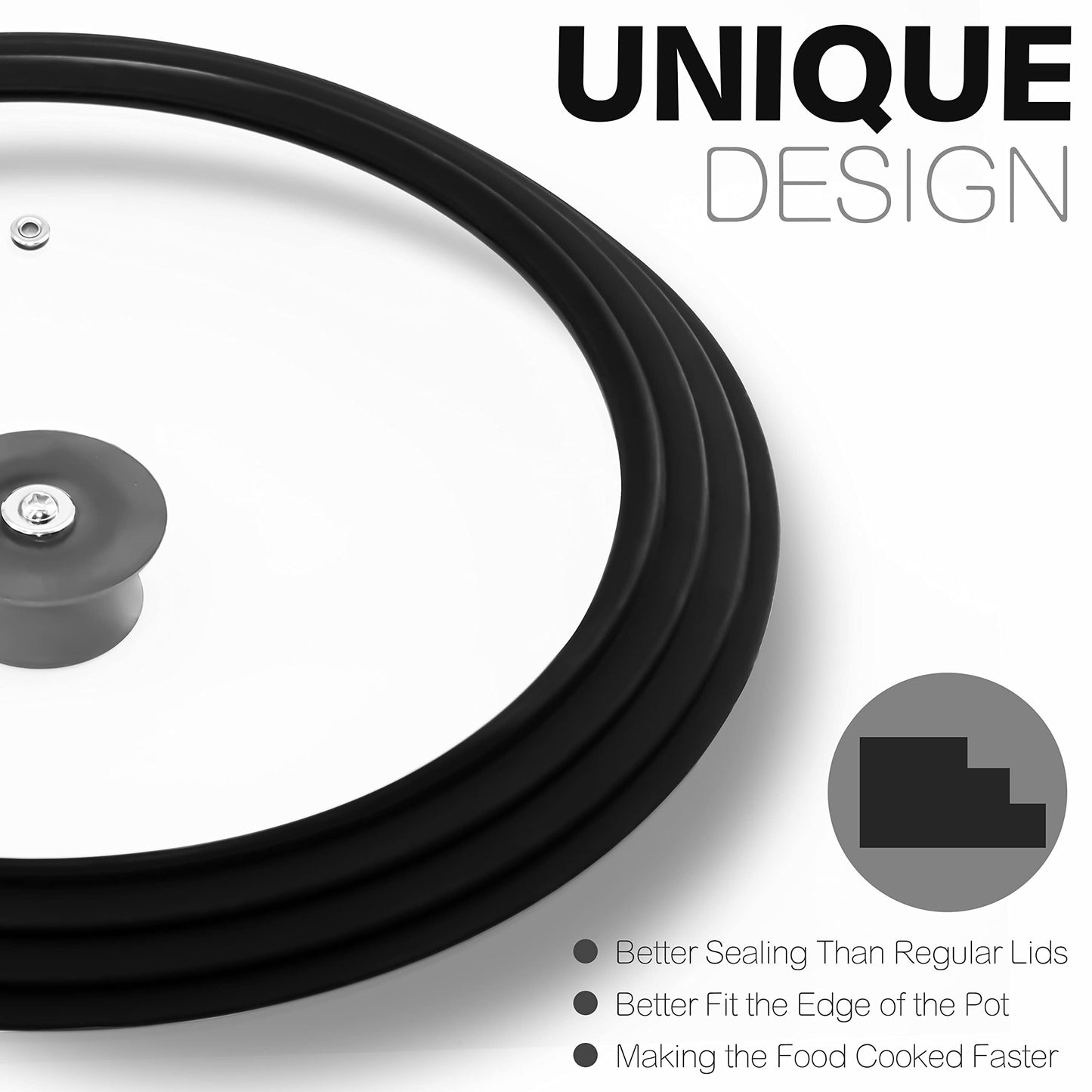 Anaeat Silicone Universal Lid for Pots, Pans and Skillets - Tempered Glass Covered with Heat Resistant Silicone Rim Fits 9.5", 10" and 11" Diameter Cookware -Easy to Use Replacement Frying Pan Cover
