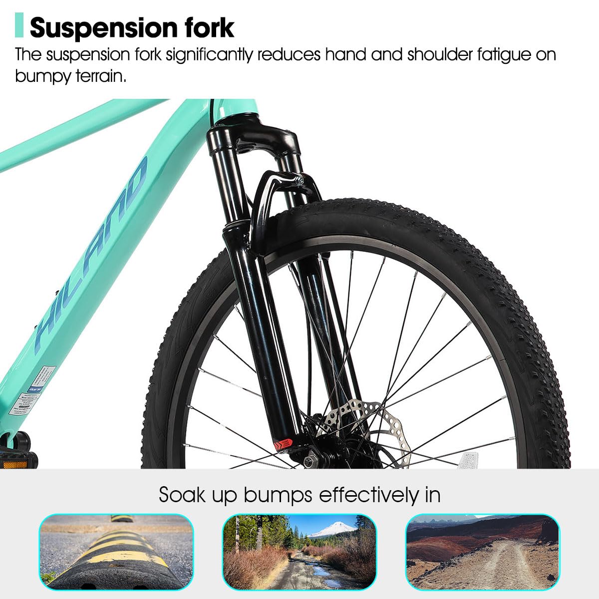 HH HILAND 27.5 Inch Mens and Womens Mountain Bike, 21 Speed Mountain Bicycle with Dual Disc Brake, Front Suspension Fork, High Carbon Steel Frame Urban Commuter Bike for Adults, Green