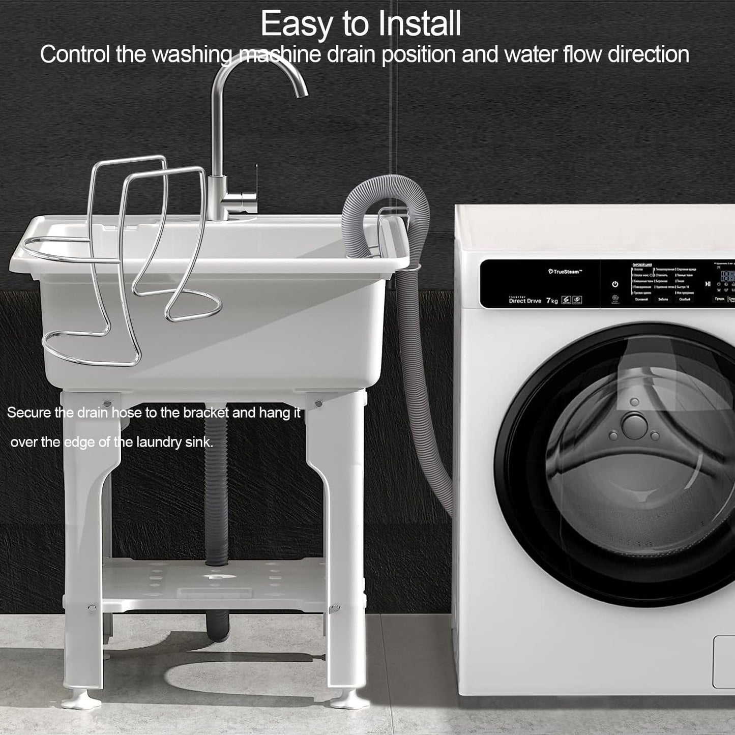 Adjustable Washing Machine Drain Hose Holder, Washer Drain Hose Guide Assembly, Hose Clamp Clip