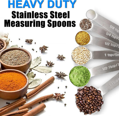 Premium Heavy Duty Stainless Steel Measuring Spoons Set - 6-Piece with Metric & US Measurements