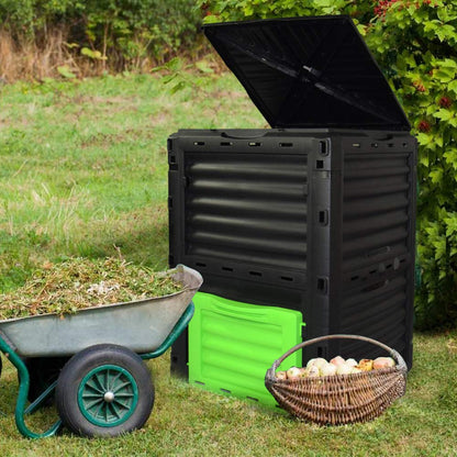 EJWOX 80 Gallon (300L) Large Capacity Static Compost Bin - Forest Green Outdoor Waste Composter with Easy-Access Hatch, Efficient Aeration System for Fast Organic Fertilizer, Sturdy Design