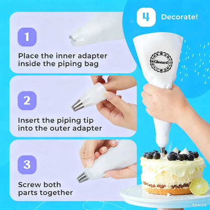 Reusable Cotton Piping Bags and Tips Set- GleeAnt Frosting Piping Kit for Baking 6pcs Large Stainless Icing Tips for Cake Decorating- 16inch Pastry Bags,Coupler I Professional Cupcake Kit (11)