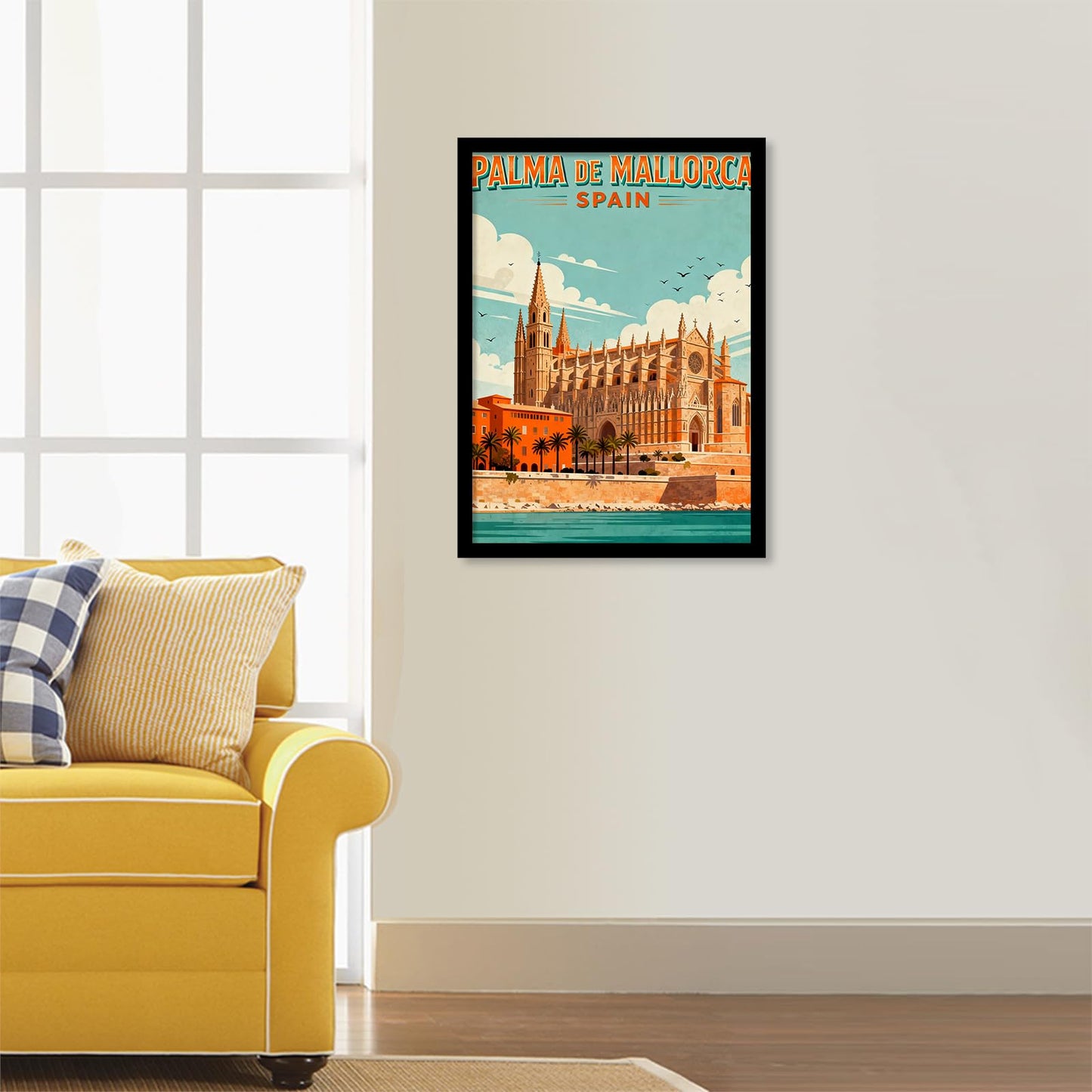 JZHYOAN Palma De Mallorca Vintage Travel Poster Diamond Painting Church Gem Art and Craft 5D Full Drill Crystal Rhinestone Round for Wall Decro Spain Landscape Diamond Art Travel Poster 30x40cm