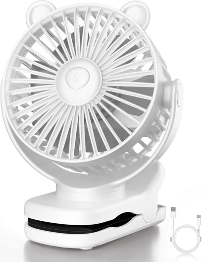 Clip on Fan, Rechargeable Portable Fan with 2000mAh Battery, Stroller Fan with Powerful Clip Design, 3 Wind Speed, 360°