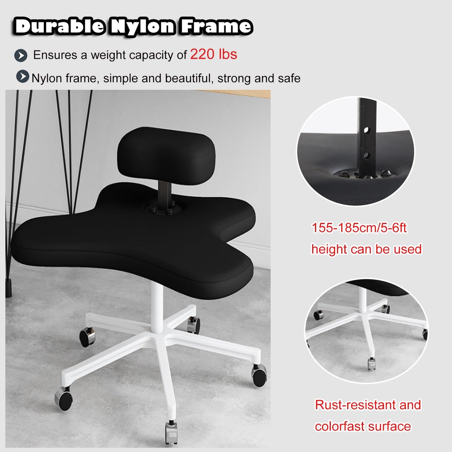 Office Chair Cross Legged Chair，Sitting Kneeling Squatting Chair, Ergonomic Office Chair Kneeling with Upgraded Gas Spring Rod & Castors for Yoga Enthusiasts Meditation Fanatics，Adjustable S