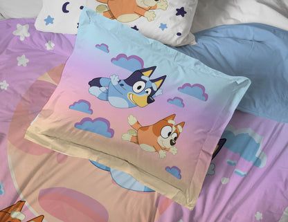 Jay Franco Bluey & Bingo Twin Comforter Set - 5 Piece Bed Set Includes Sheet Set & Pillow Covers - Super Soft Clouds & Stars Kids Bedding