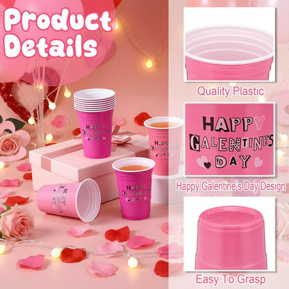 Yungyan 50 Pcs Galentines Day Plastic Cups Galentine's Day Gifts Party Favors 16 oz Reusable Pink and Hot Pink Heart Tumblers Bulk for Women Girl Lady Friend Cold Drink Party Favor Decoration