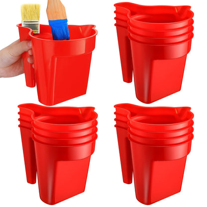 Geelin 12 Pieces Paint Cup Holds 17 oz of Stain, Paint Pail Varnish Bucket Container with Brush Holder and Easy Pour Mixing Cup Container for Trim Work, Touch-ups (Red)