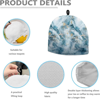 Hudotybom Marble Print Tea Cozy - Insulated Large Teapot Cover, Machine Washable for Kitchen Home Decorations