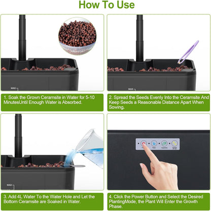 Indoor Herb Garden Kit, Hydroponic Growing System with LED Grow Light Quiet Water Pump for Home Kitchen Office Healthy
