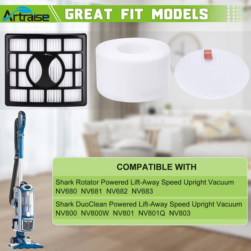 Artraise Duo Clean Filter Replacement for Shark Rotator Powered Lift-Away Speed DuoClean Vacuum NV680 NV681 NV682 NV683 NV800 NV800W NV801 NV803 UV810 Replaces Part # XHF680 & XFF680