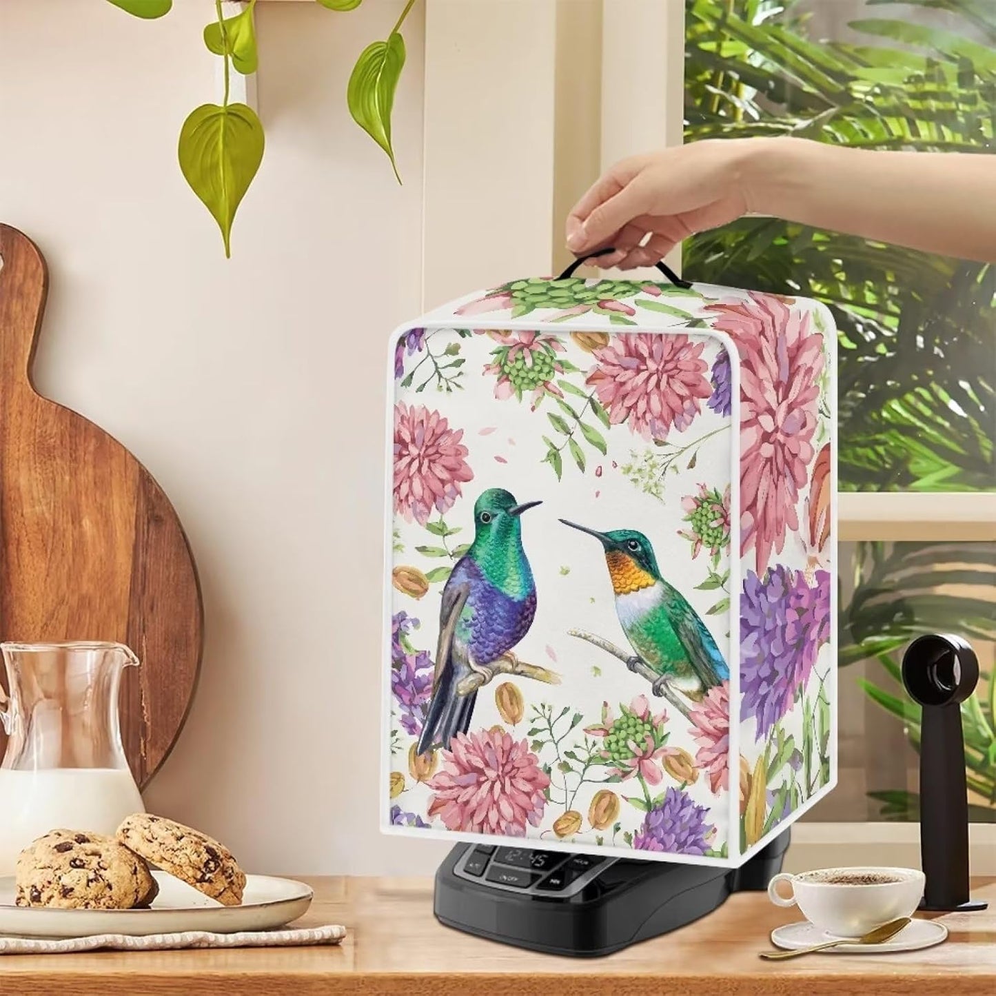 Bird Flower Coffee Machine Covers with Top Handle, Durable and Washable Covers for Coffee Maker, Office Home Decor