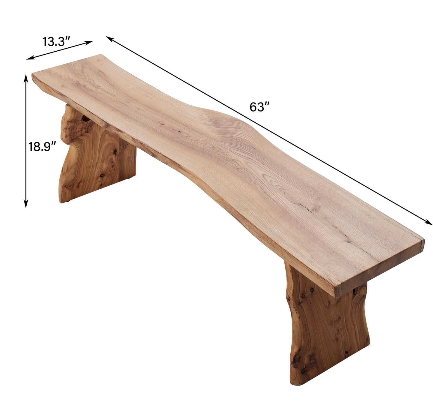 K KELBEL 63” Wooden Dining Bench,Entryway Bench,Solid Natural Edge,End of Bed,Kitchen Table Benches,Entryway Benches for Rustic Home Décor Furniture