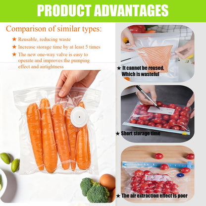 45 Pcs Reusable Vacuum Sealer Bags for Food with Hand Pump, BPA-Free Vacuum Storage Bags for Sous Vide Cooking & Meal Prep, Upgraded Air Valve Food Sealer Bags, Works with Handheld/External Sealers