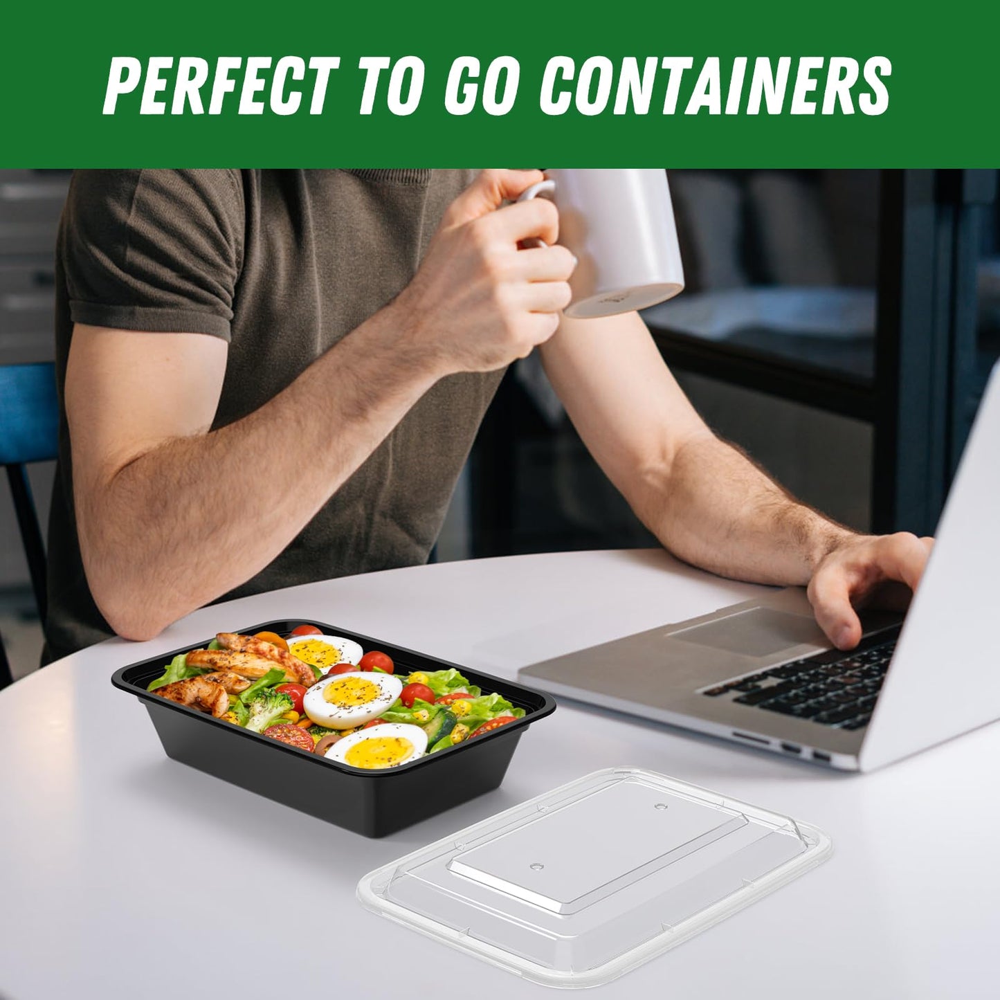 Dealusy 50 Pack (100-Piece) 38 oz Meal Prep Containers Reusable with Lids, Sturdy Leakproof & Food Safe, Microwave, Freezer, Dishwasher Safe Prep Containers, To Go Take Out Plastic Food Storage
