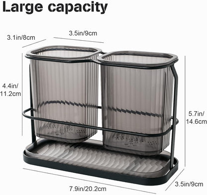 Toothbrush Holders with Drain Tray, 2 Cup Hanging Organizer for Bathroom Counter